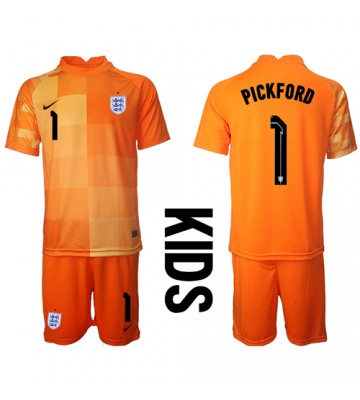 England Jordan Pickford #1 Målvakt Borta Kläder Barn VM 2022 Kortärmad (+ Korta byxor)